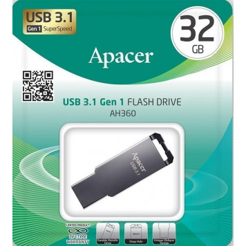 Флеш память USB Apacer 32GB USB 3.1 Gen1 AH360 / Black Nickel (AP32GAH360A-1)-3