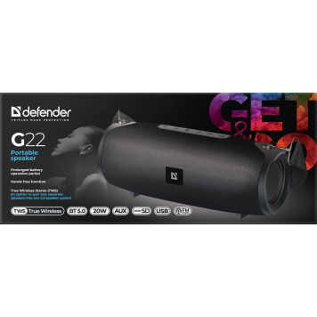 Портативная колонка Defender G22 Portable speaker, 20W, BT/FM/TF/USB/AUX/JTWS, black (65122)-4